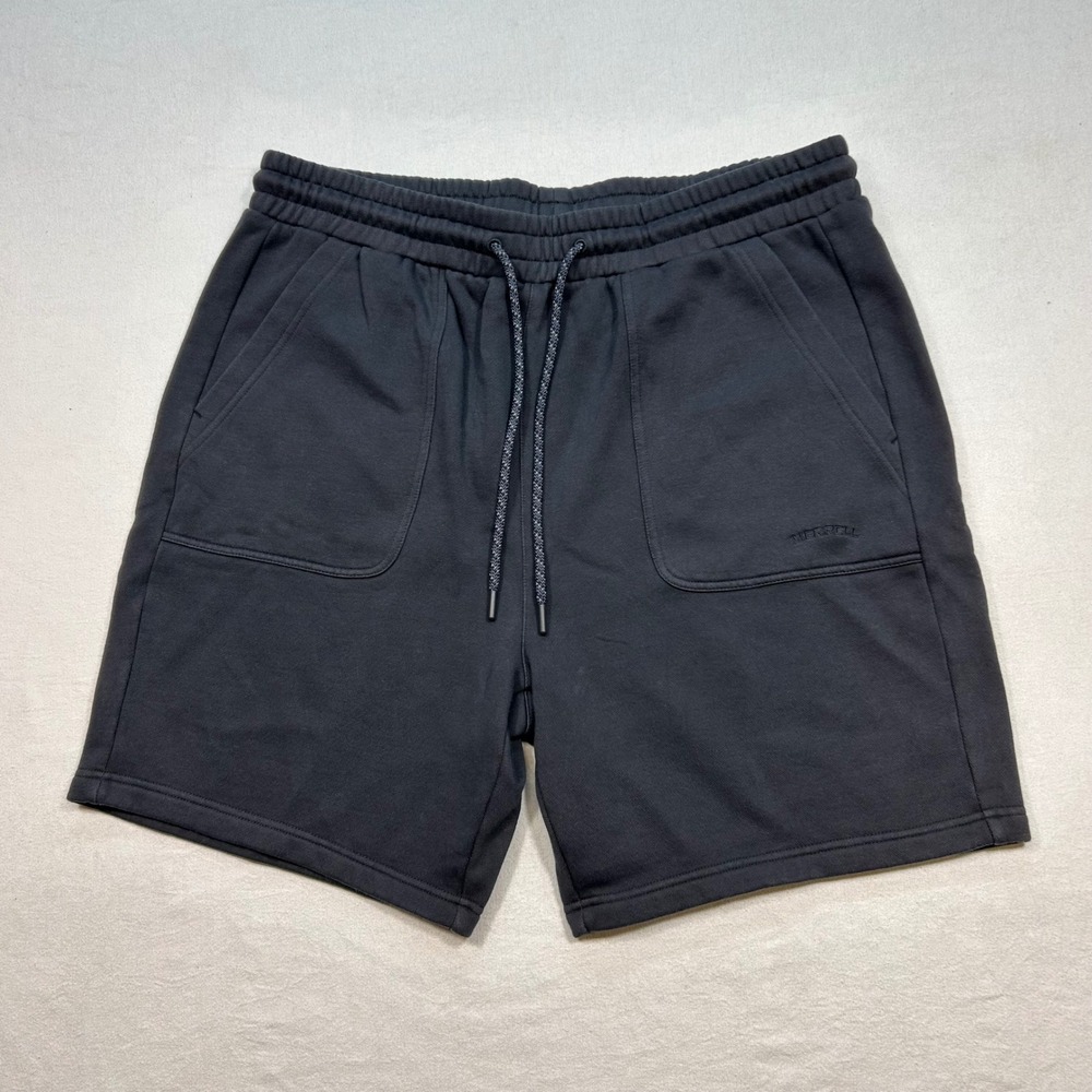 Merrell Sweat Shorts L Large Mens Black Fleece Lined Drawstring Patch Pockets